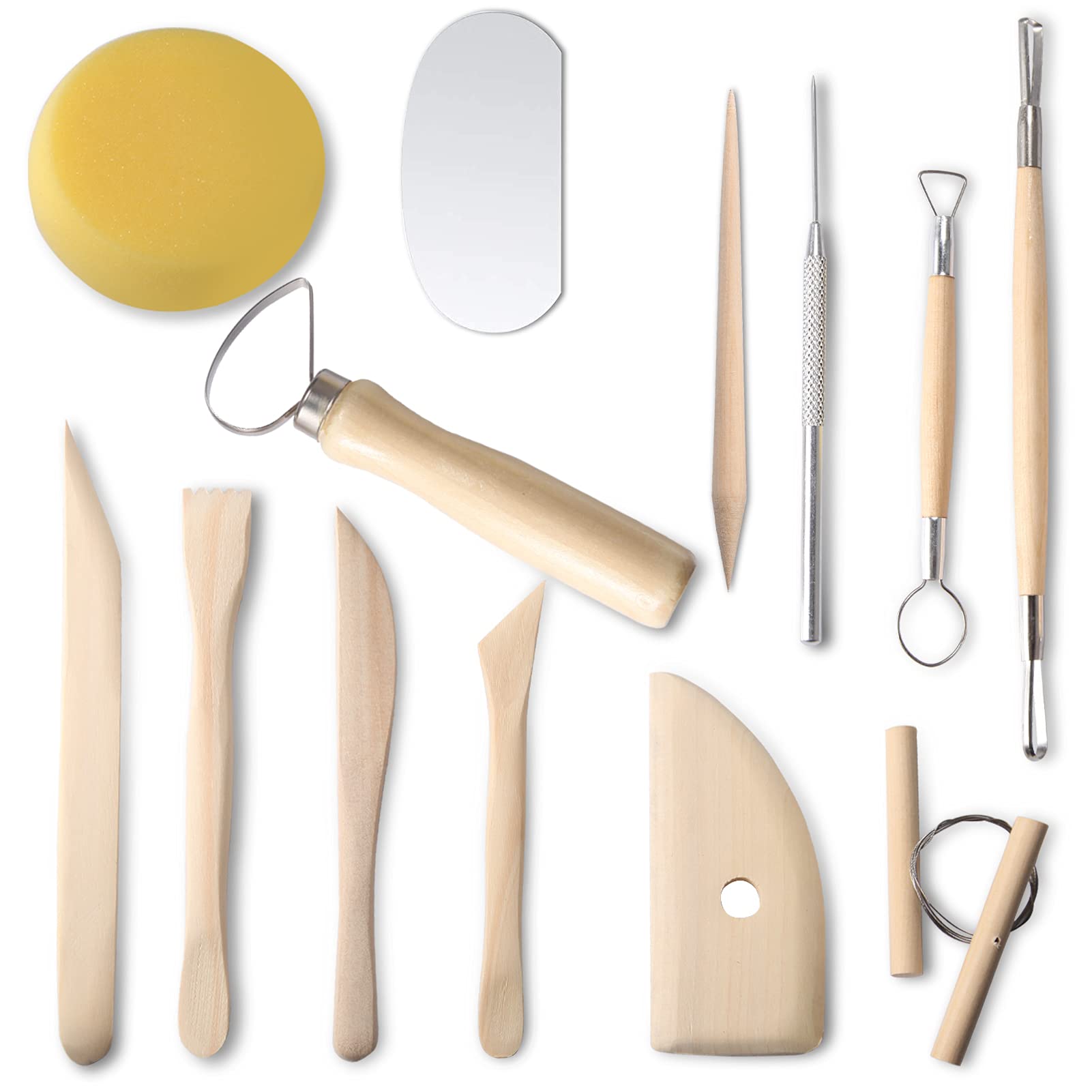 Nuts OT nuts Clay Tools 13 Pcs Pottery Tools Kit Wood and Metal Polymer Clay Tools Sculpting Tools Clay Modelling Tools for Adults Beginners Pottery Ceramics Sculpture,Carving,Scraper