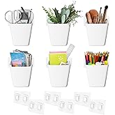 Wall Caddy Pen Holders, 6 Pack Large Pencil Cups Organizer for Marker / Remote / Crayon / White Board Accessories, with Adhesive Stickers, Office Home Craft Class Kids Room Art Organization (White)