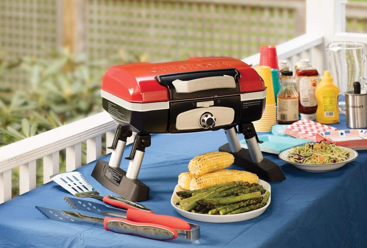 review Cuisinart CGG-180T Petit Gourmet Portable Tabletop Gas Grill, Red (Renewed)