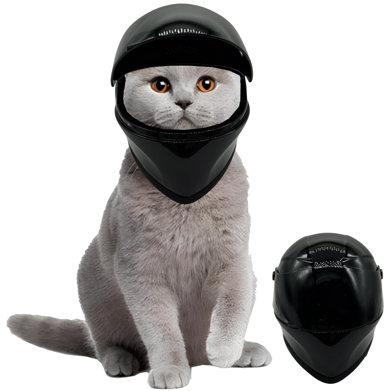 Photo 1 of Pet Motorcycle Helmets for Outdoor Riding,Mini Head Protection Cat Helmet,Full Face Pet Hat for Cat Dog,Racing Fans Collect Decoration Small Gifts-Black1
