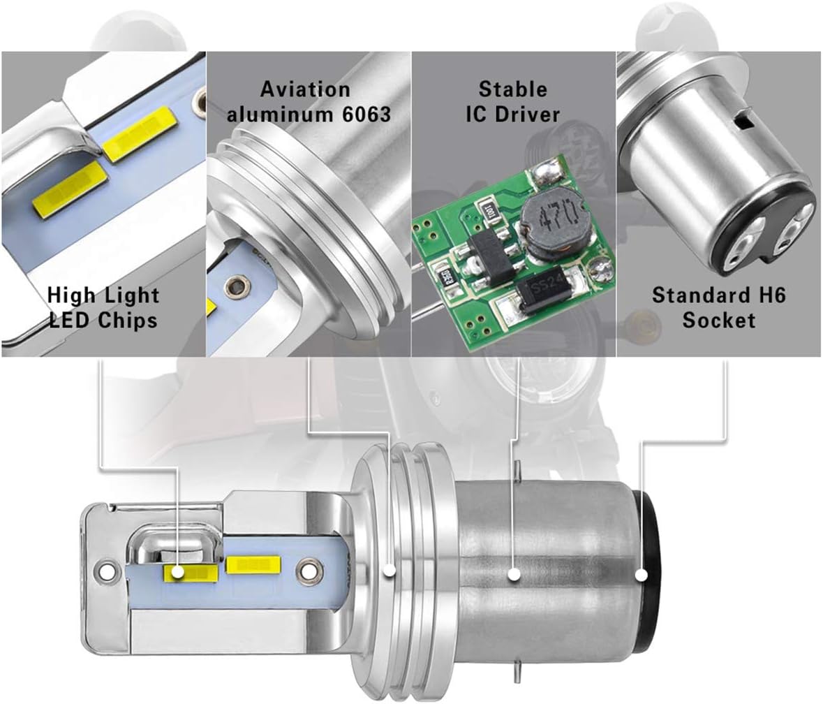 NATGIC BA20D H6 Motorcycle LED Headlight Bulbs Hi/Lo Beam Super Bright Upgraded CSP Chips 1:1 All In One Conversion Kit 1750 LM 18W 6500K - Image 4