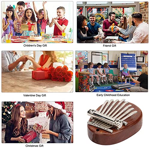 Kalimba Thumb Piano 8 Keys - Mini Finger Piano Marimba with Hammer Lanyard Musical Instruments Solid Wood Mibra Birthday Christmas Gifts for Kids Daughter Son Beginners