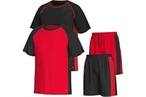 Essenclo Men’s Gym Clothes Set - 4-Pcs Athletic Outfits w/ 2 Workout Shirts & 2 Shorts - Lightweight, Quick-Dry, Breathable