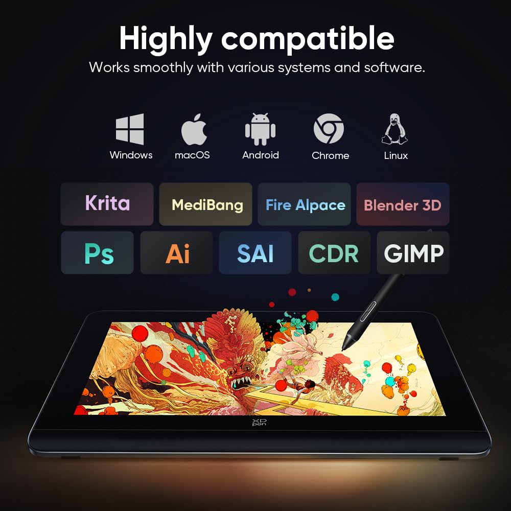 XPPen Artist Pro 14 Gen 2 Grafiktablett mit 14 Zoll Display, Entspiegeltem Bildschirm, 16384 Druckstufen Batterielos Stift, mit Ständer und Mini-Tastenfeld, für Windows, macOS und Android 8