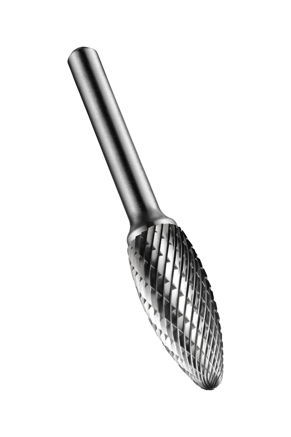 Dormer P815 Rotary Carbide Burr, Flame Shape, Double Cut Geometry, Bright Finish