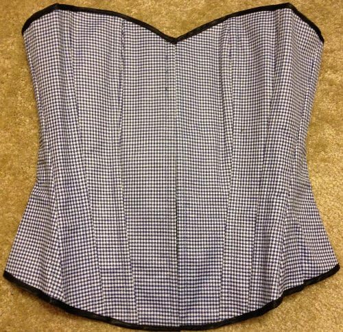 Checked Blue White Corset Size "M" Overbust Basque "Free Matching Tutu" Hook & Eye Halloween Christmas Free Shipping USA