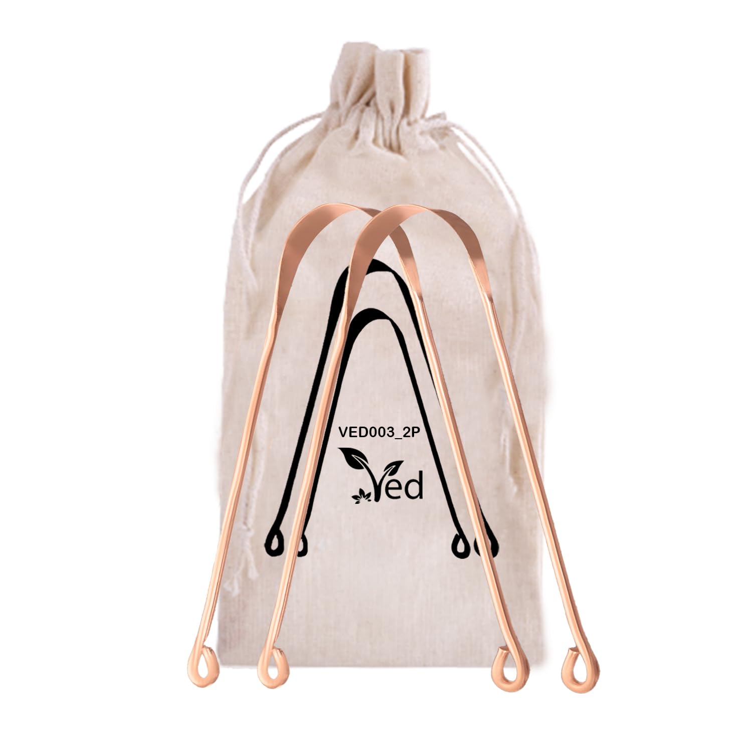 Ved Copper Tongue Scraper, Tongue Cleaner peck of 2- Natural Breath Freshener and Confidence Booster with Eco Friendly Travel Bag.