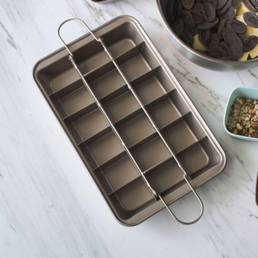 QING Brownie Tin With Dividers， Non-Stick Precut Brownie Pan With Removable Loose Bottom For Professional Slices Easy To Release，31 X 20 X 4.9cm