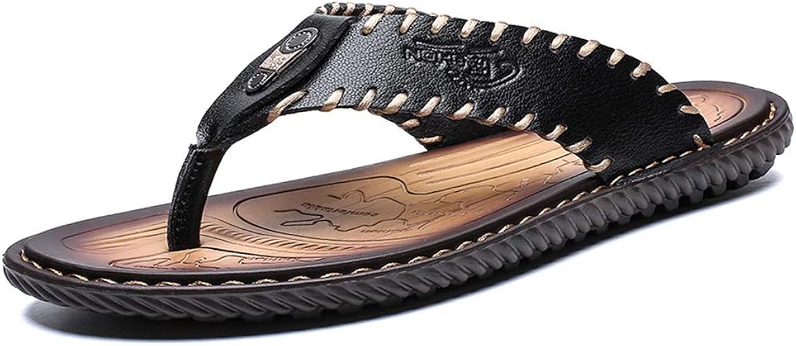 mens leather sole flip flops