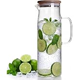 hjn Glass Pitcher with Lid Glass Water Carafe with Handle, Fridge Water Jug Cold or Hot Beverages, Iced Tea, Milk, Juice 1500ml/51oz &amp;