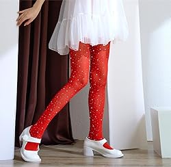 LUCKELF Girls Red Glitter Tights, Rhinestone, 6-8