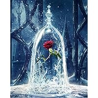 ABEUTY DIY Paint by Numbers for Adults Beginner - Roses in Glass Dome, Beauty and the Beast, Enchanted Rose 16x20 inches Number Painting Anti Stress Toys (No Frame)