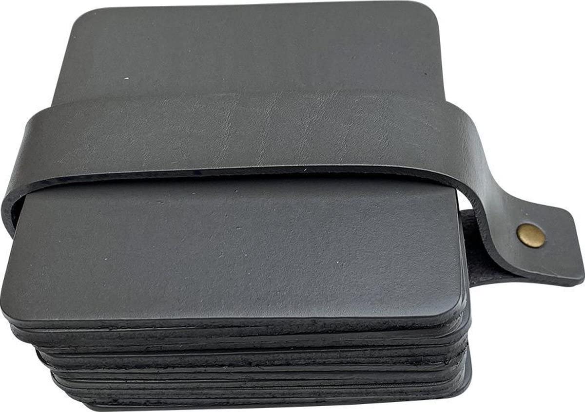 Brute Strength - Full grain leather coasters - Grey - Square - 14 pcs - Square coaster for glass - Coasters for drinks - includes holder