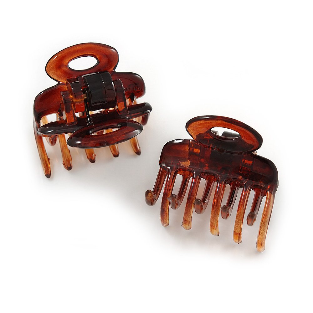 Set of 2 Small Shiny Brown Acrylic Hair Claws/Clamps - 30mm Long