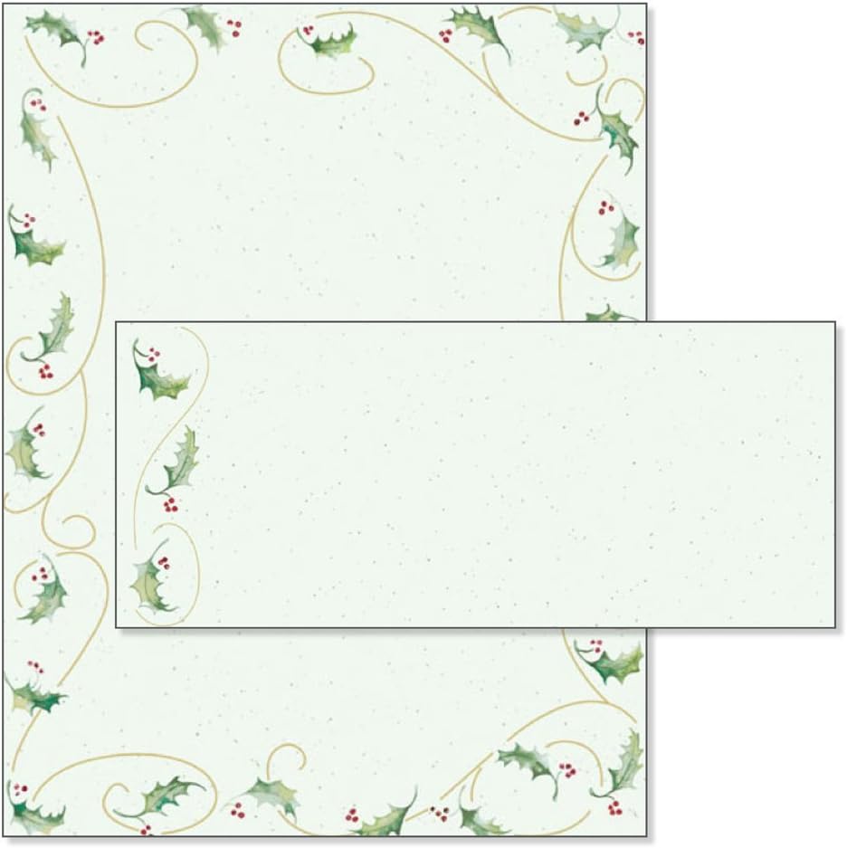 Holly Bunch Christmas Stationery & Matching Envelopes (Set