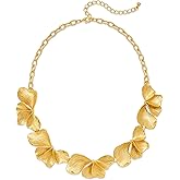 CeKaphely Chunky Statement Necklace for Women Boho Vintage Flower Necklaces Dainty Big Necklace Trendy Sectored Floral Choker Necklace for Party Prom Jewelry