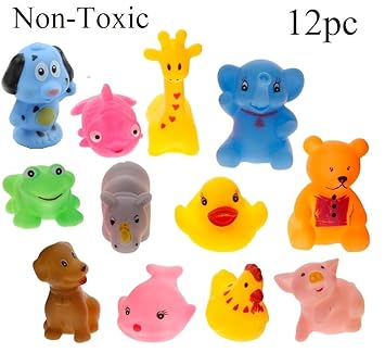 SaleON 12 Pcs Mix Cute Animals Swimming Water Toys Non-Toxic , BPA Free Colorful Soft Rubber Float Squeeze Sound Squeaky Bathing Toy for Baby Bath Toys Chu Chu Toy Set (1216)