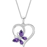 Rocayi Heart Butterfly Necklace for Women 925 Sterling Silver Birthstone Jewelry Gifts for Her