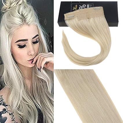 Sunny 80g 14 Straight Human Hair Halo Extensions White Blonde 60
