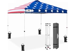 EAGLE PEAK 10x10 Pop Up Canopy, Instant Outdoor Canopy Tent, Straight Leg Pop Up Tent for Parties, Camping, The Beach and More, 100 Square Feet of Shade, American Flag