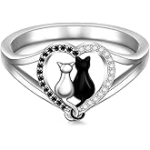 Cat Rings for Women Sterling Silver Black Cat Gifts for Women Animal Birthday Gifts for Her