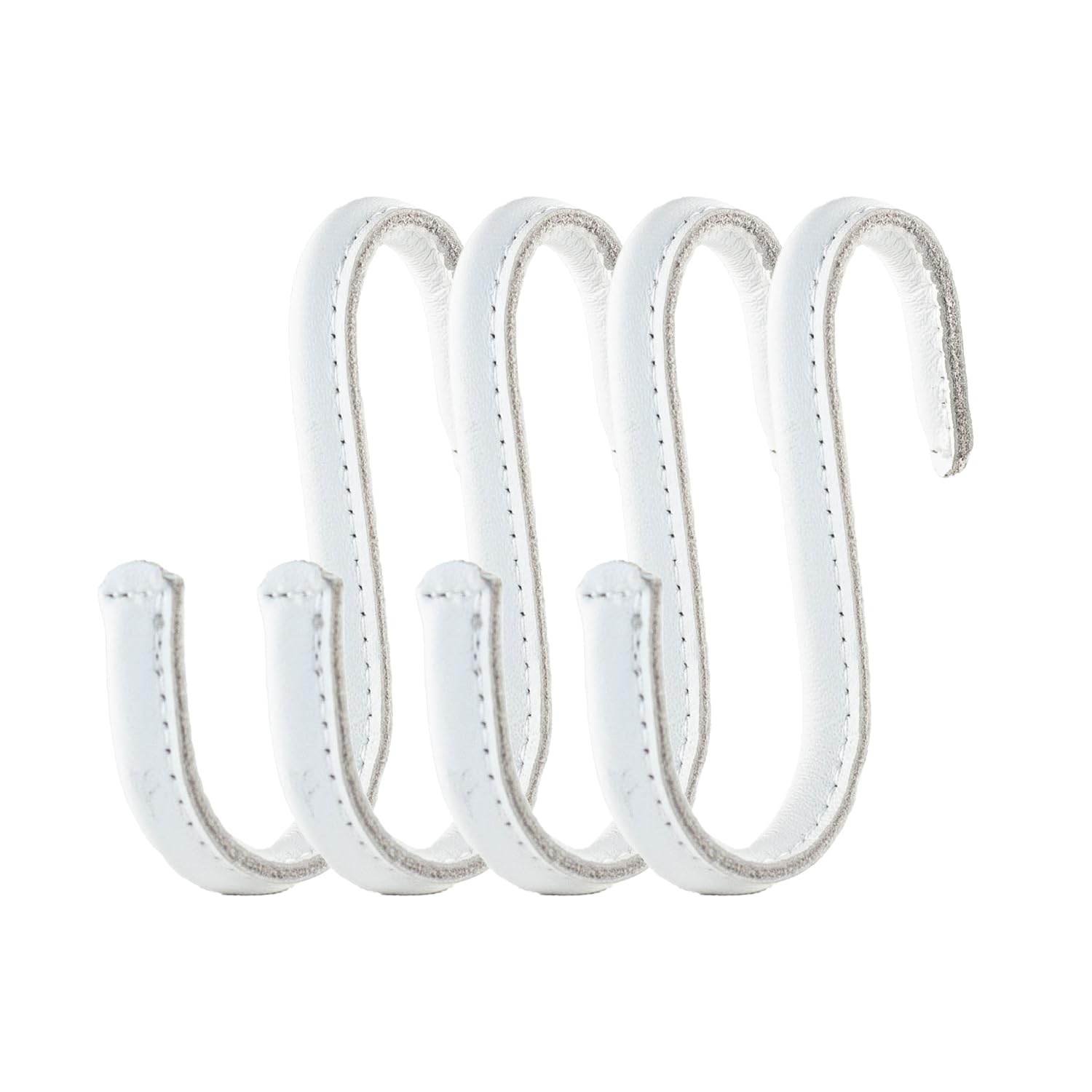 Brute Strength - S Shaped Hooks Wrapped in Full Grain Leather - 4 pcs - White White - 10 cm Stainless Steel Metal Hangers Hanging Hooks for Kitchen, Work Shop, Bathroom