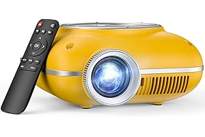 HOMPOW Portable Mini Projector Features Two-Way Bluetooth, 1080P Support, and Compact Design for Indoor/Outdoor Cinema. Yello