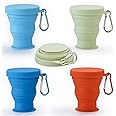 GUANCI Silicone Collapsible Travel Cups 4 Pack Silicone Folding Camping Cup with Lids Expandable Drinking Cup Sets Colorful, 