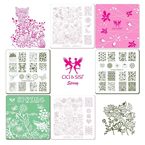 CICI&SISI Nail Art Stamping Plates Kit Spring Set Plate Manicure Template 4 Pieces