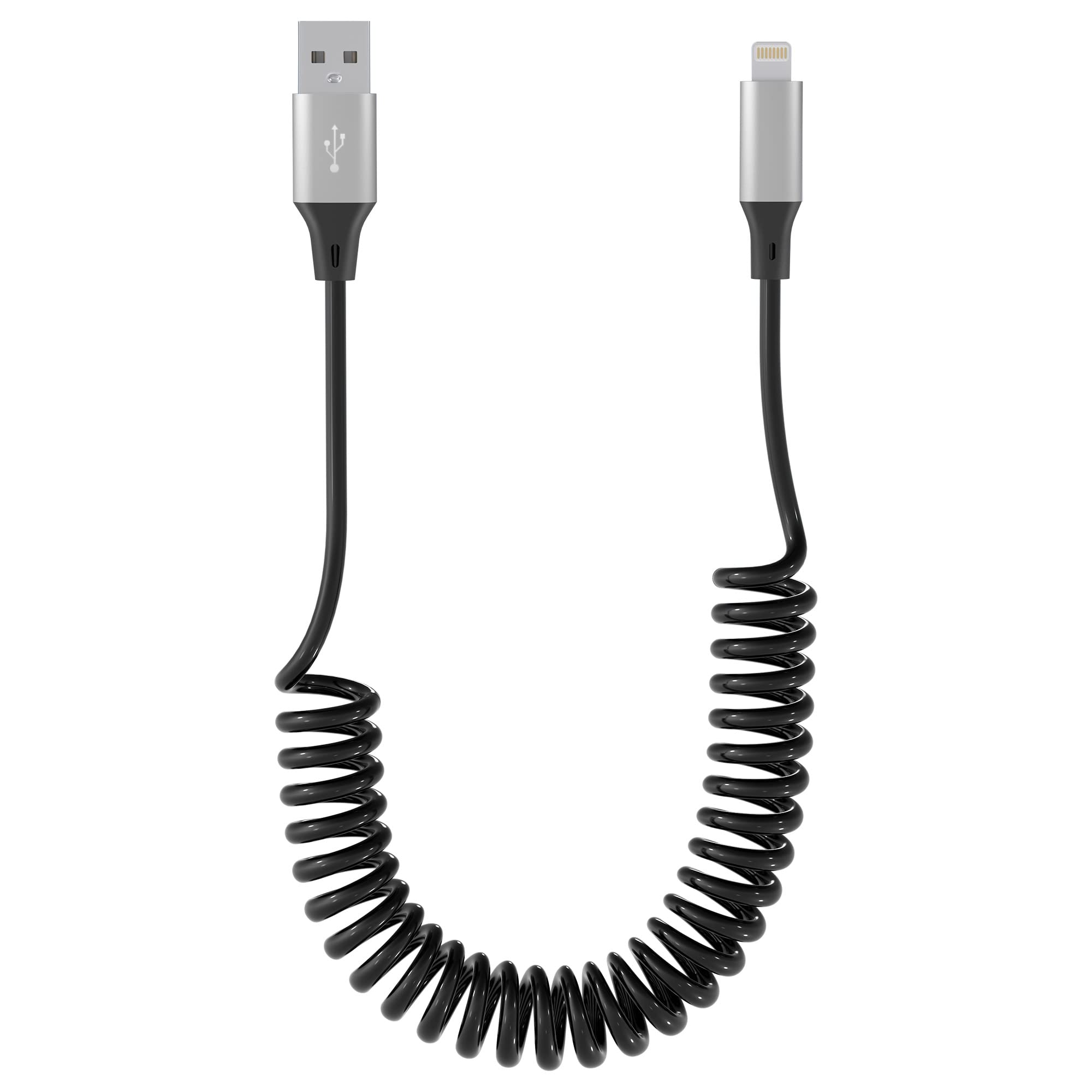 Coiled Lightning Cable Apple CarPlay Compatible [Apple MFi Certified] Retractable iPhone Charger With Data Sync, Short Cord for iPhone/iPad/iPod