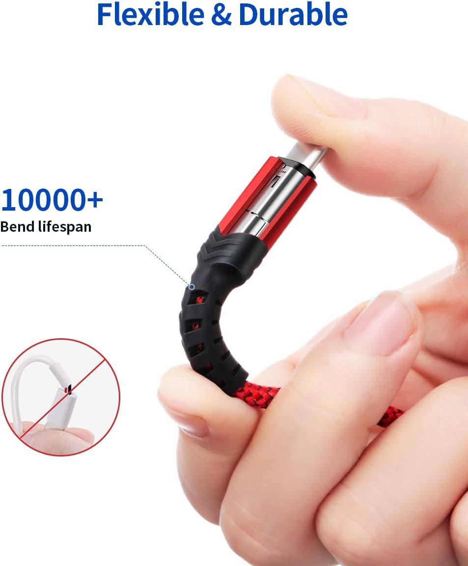 USB Type C Cable 3A Fast Charging, JSAUX (2-Pack 6.6ft+6.6ft) USB-A to USB-C Charge Braided Cord Compatible with Galaxy S10 S10E S9 S8 S20 Plus,Note 20 10 9 8 and Other USB C Charger (Red): Computers & Accessories