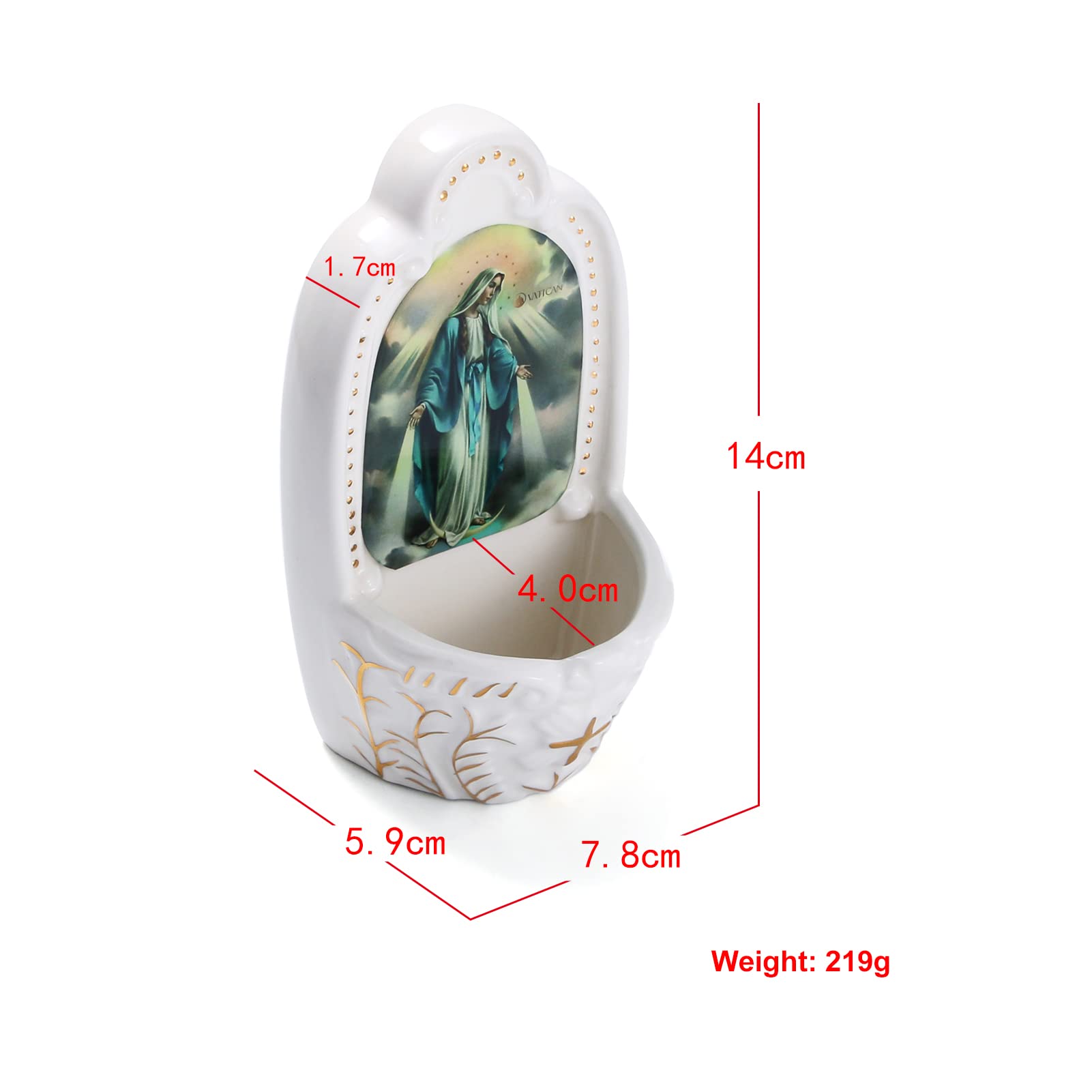 KOMI Porcelain Catholic Holy Water Font Virgin Mary Holy Water Font for Entrance of Home Church Wall Hanging Decor Great Gift for First Communion, Confirmation, or New Home, Catholic
