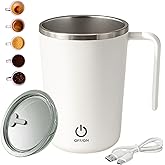 FsKPRO Self Stirring Coffee Mug – Electric Mixing Mug with Lid, Magnetic Stirrer, Auto Stirring Travel Cup for Hot Drinks, Office, Home (White)