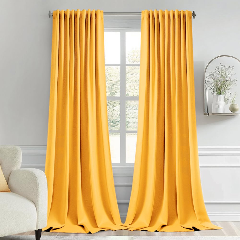 Photo 1 of MIULEE Yellow Back Tab Blackout Curtain 96 Inch Long 2 Panels Set for Bedroom, Rod Pocket/Pinch Pleat Thermal Insulated Living Room Darkening Pleated Light Blocking Floor to Ceiling Drape
