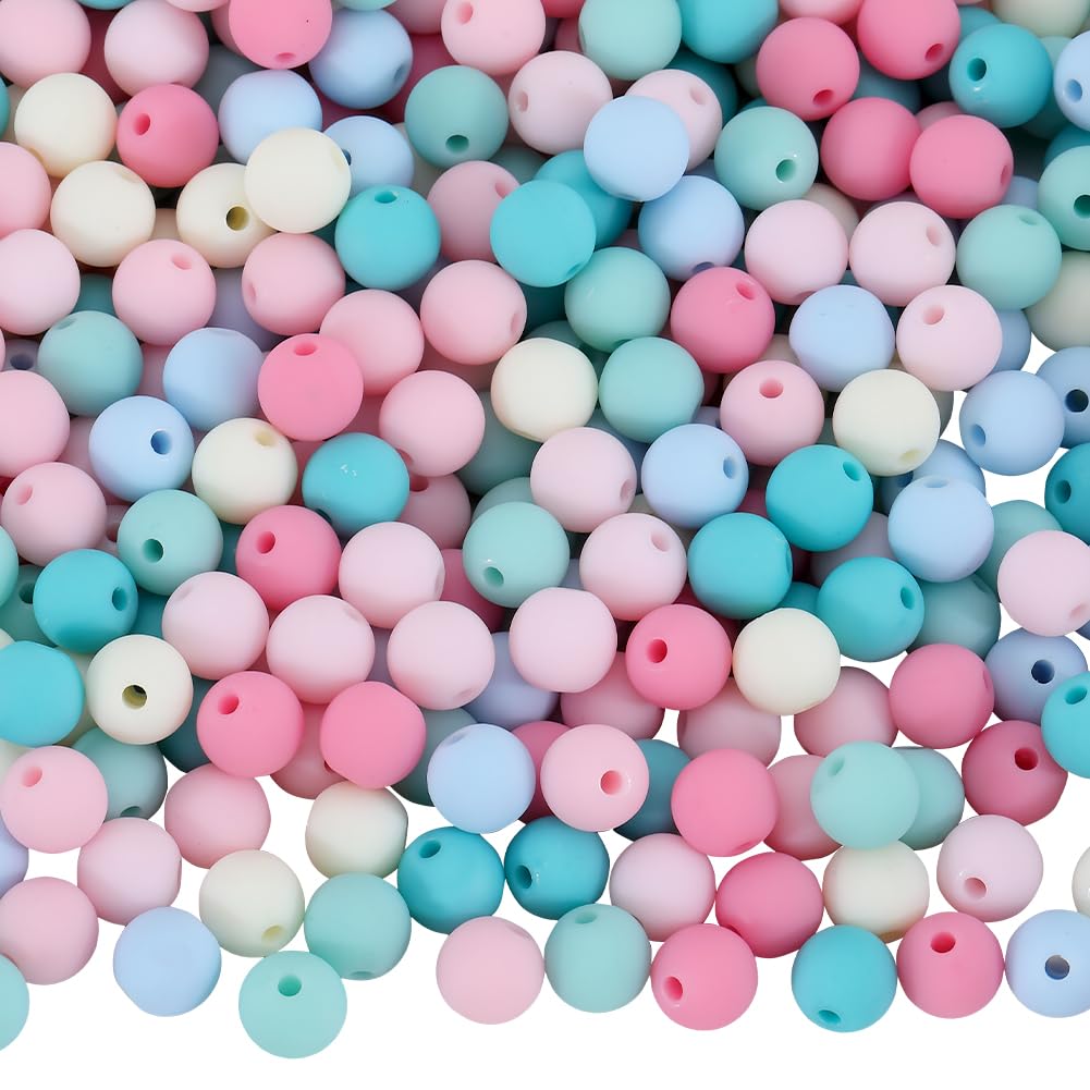 SOFPLATE 1 Box 500Pcs Rainbow Acrylic Beads Round Plastic Bead Bulk 8mm Candy Color Plastic Balls Bubble Gum Pastel Matte Loose Spacer Beads for jewellery Making Bracelets Necklaces Earrings DIY Craft