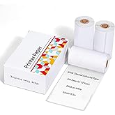 Ponek T02 Thermal Mini Sticker Printer Paper, White Self-Adhesive Paper, Black On White Paper for Journal, Photo, 50mm x 3.5m, 3 Rolls, Keep for 10 Years, Compatible with T02/M02X/M02L/Y02C/Q02