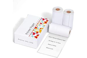 Ponek T02 Thermal Mini Sticker Printer Paper, White Self-Adhesive Paper, Black On White Paper for Journal, Photo, 50mm x 3.5m, 3 Rolls, Keep for 10 Years, Compatible with T02/M02X/M02L/Y02C/Q02