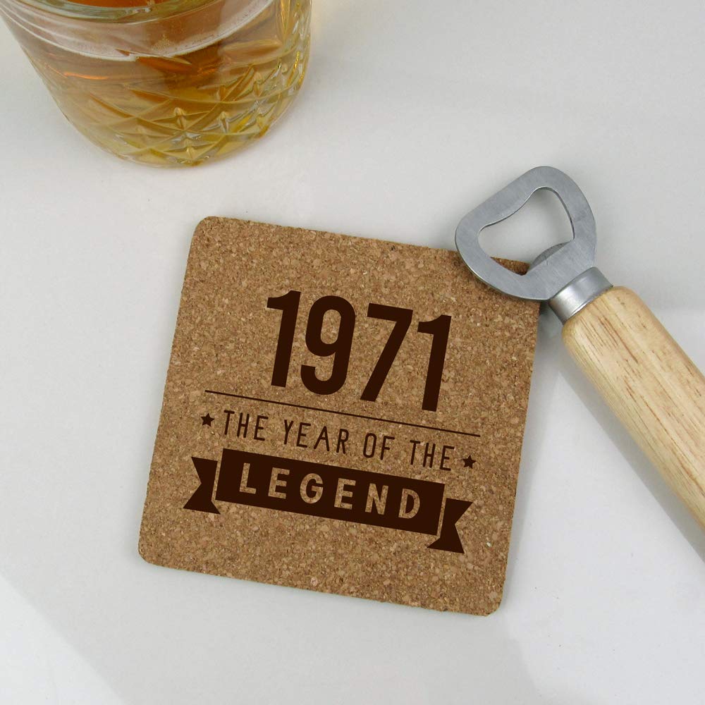 eBuyGB Drinks Mat, Placemat Engraved Square Coaster-1971 Year of The Legend Design-50th Birthday, Men-Fiftieth Gift for Dad, Uncle, Brother, Cork