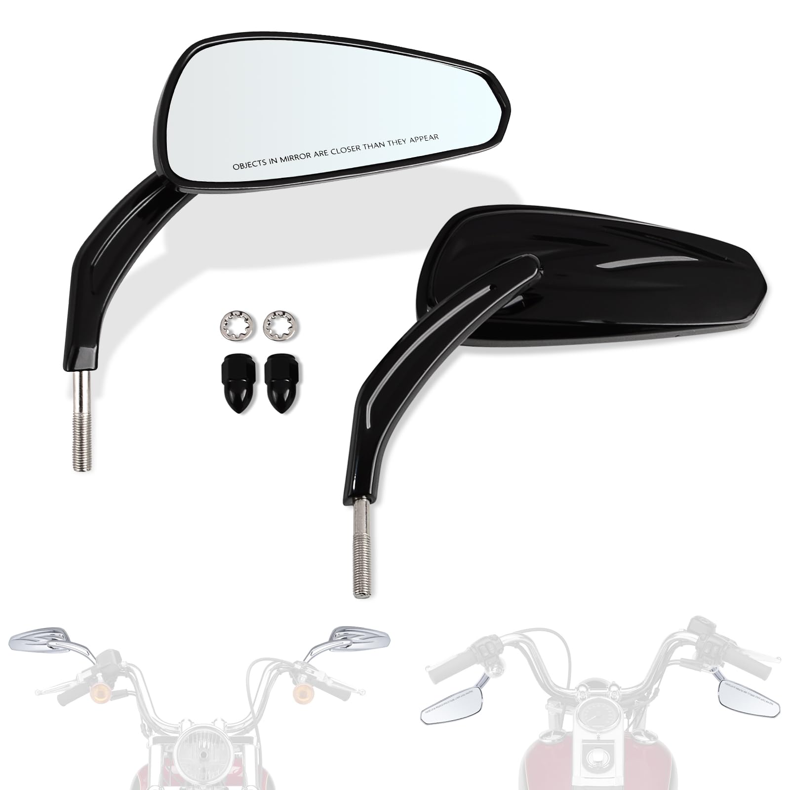 Photo 1 of FOVPLUE Handlebar Mount Mirrors, Motorcycle Rearview mirrors for 1982-2024 Harley Models, for CVO Dyna Touring Electra Glide Road Glide Road King Softail Street Glide Sportster 1200 883, Gloss Black