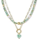 KissYan Beaded Necklaces for Women, Layered Pendant Choker for Summer, Colorful Natural Gemstone Boho Handmade Beach Valentine's Jewelry Gifts For Girlfriend Wife Lover