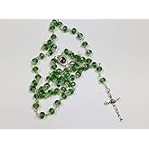Catholic Green Rosary Crystal Beads Necklace Holy Mary & Crucifix Jerusalem
