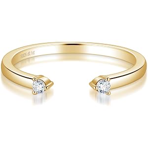 Ladylike Moissanite Open Wedding Band 925 Sterling Silver Stacking Gap Ring | Adjustable Dainty 18K Gold Plated Half Eternity