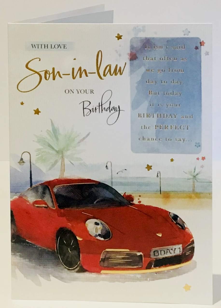 Words and Wishes Son-in-Law Birthday Card - Red Sports Car - 8.5 x 6 Inches, red|grey|black, 6 x 8.5 inches
