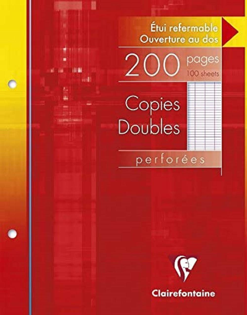 Clairefontaine 4411C - One Pack of 5 Double Perforated Sheets Cases - Dimensions: 17 x 22 cm - 200 Seyes Ruled Pages - 90 g White Paper - Reusable Case