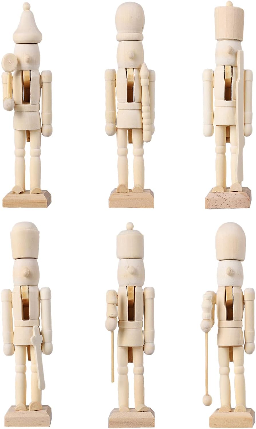 Nutcrackers - 6Pcs Christmas Unfinished Nutcracker Figurines - Wooden Nutcracker to Paint, DIY Blank Nutcracker, Paintable Nutcracker Figures for Boys Girls Adults Christmas Arts Project Decoration