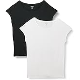 Amazon Essentials Women's Jersey Regular-Fit Short-Sleeve Boat-Neck T-Shirt, Pack of 2