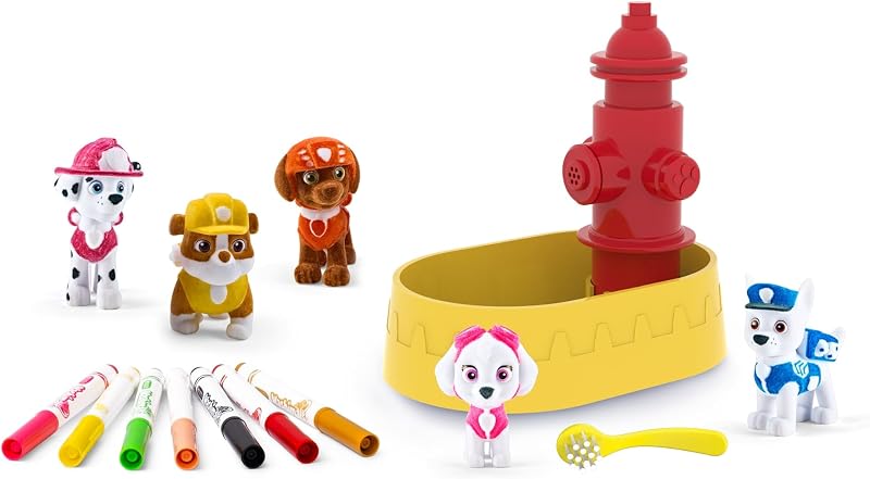 - Washimals Paw Patrol, Conjunto de Atividades com 5 Cachorros, 8 Marcadores Laváveis, Banho de Água, Escova, Brincadeira e Presente para Crianças a partir dos 3 anos, 74-0291