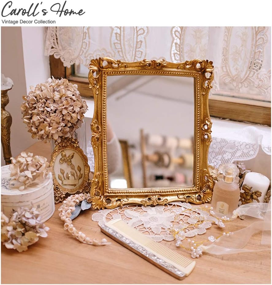 Caroll's Home Artistic Square Gold Wall Mirror, Elegant Decorative Vintage Baroque Wall-Mounted Mirror, Luxury Antique European Home Décor for Bedroom, Hallway, Living Room (Square Gold): Furniture & Decor