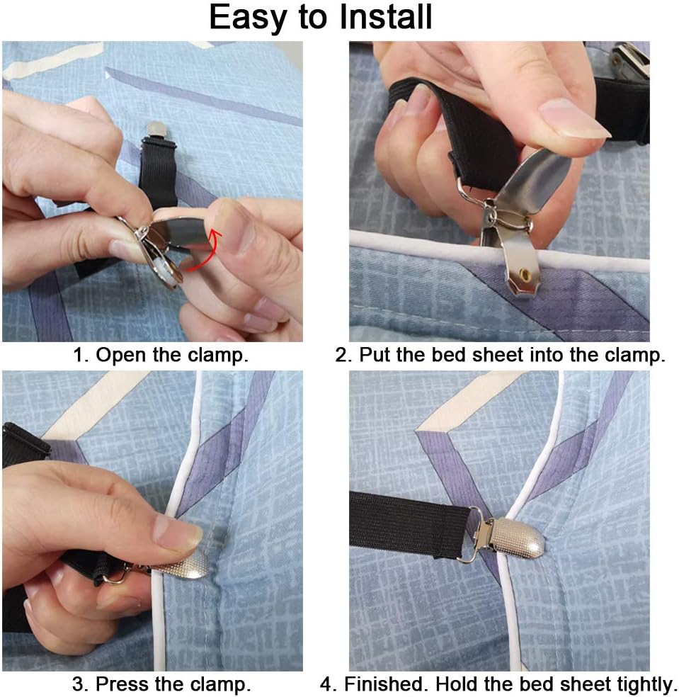 Fitted Sheet Clips, Bed Sheet Suspenders for Adjustable Beds, Bed Sheet Fasteners, 4 PCS Elastic Bed Sheet Grippers Heavy Duty, Bed Sheet Holder Straps Set for Crib Twin XL Full California King Queen: Home & Kitchen