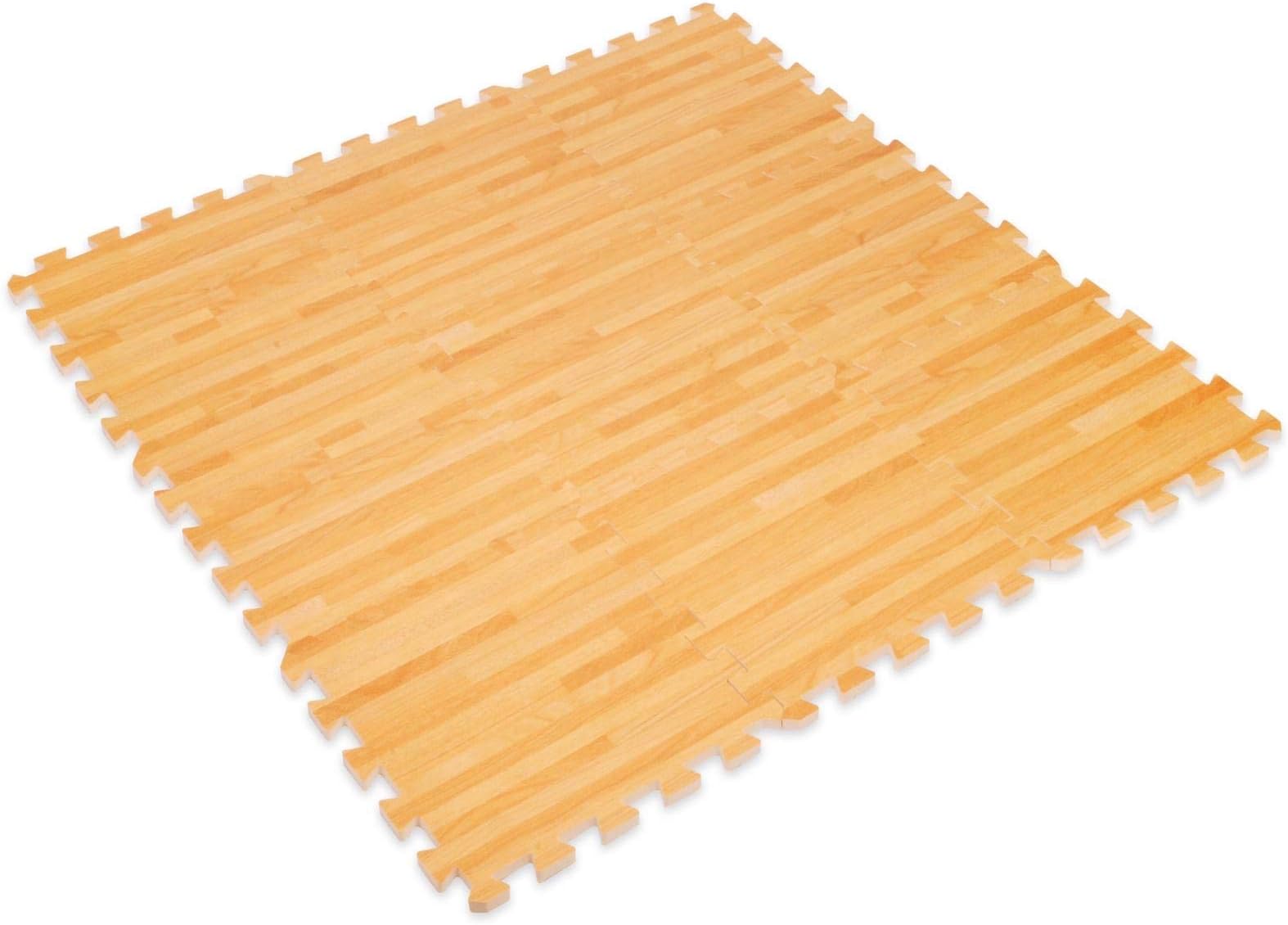9 Wood Print Interlocking Foam Mats - Perfect for Floor Protection, Garage, Exercise, Yoga, Playroom. Eva Foam (9 Tiles, Wood)